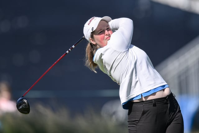 May 30, 2024; Lancaster, Pennsylvania, USA; Lottie Woad (ENG) hits a tee shot on the fifteenth hole during the first round of the U.S. Women's Open golf tournament. Mandatory Credit: John Jones-USA TODAY Sports/File Photo
