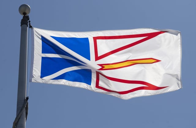 Newfoundland & Labrador's provincial flag flies on a flag pole in Ottawa, Monday, July 6, 2020. THE CANADIAN PRESS/Adrian Wyld