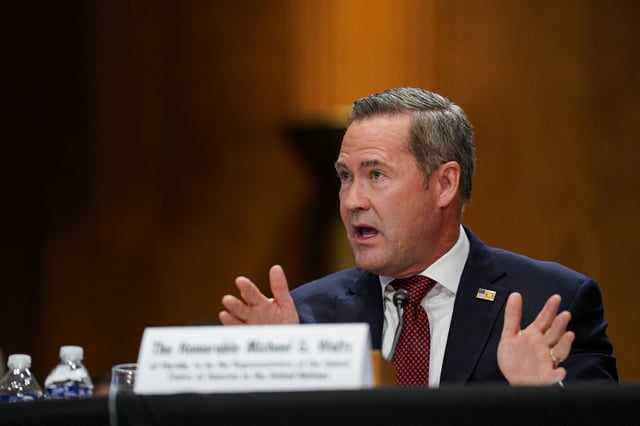 Former National Security adviser Mike Waltz, nominated to be U.S. ambassador to the United Nations, testifies before a Senate Foreign Relations Committee confirmation hearing on Capitol Hill in Washington, D.C., U.S., July 15, 2025. REUTERS/Ken Cedeno