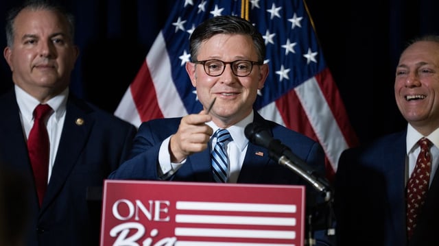 House Speaker Mike Johnson holds a press conference at the Republican National Committee headquarters in Washington on July 15. Photo: Tom Williams/CQ-Roll Call, Inc via Getty Images