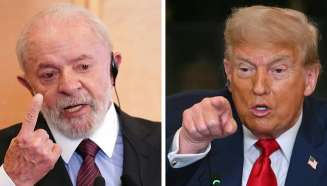 Brazil's President Luiz Inacio Lula da Silva (L) is squaring up to US counterpart Donald Trump's tariff threats
