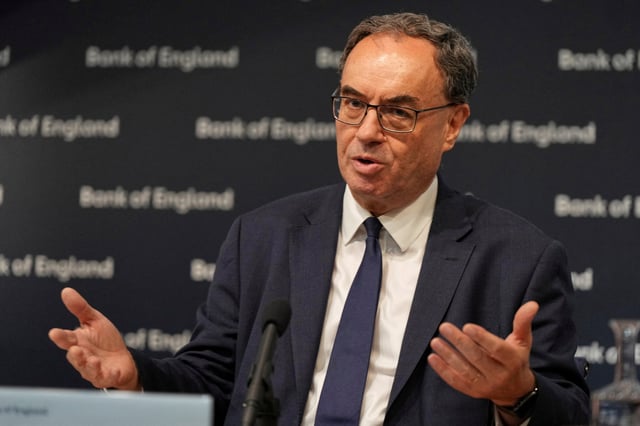 Bank of England Governor, Andrew Bailey gestures as he speaks at the Bank of England Stability Report, in London, Wednesday, July 9, 2025. Alastair Grant/Pool via REUTERS/ File Photo