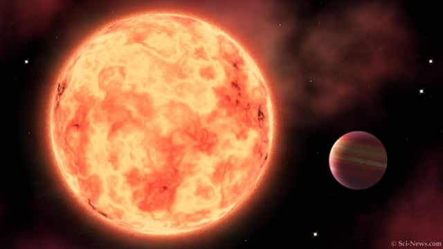 An artist’s rendition of the ultrahot Jupiter TOI-1518b and its parent star. Image credit: Sci-News.com.
