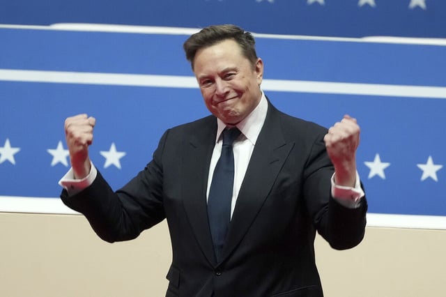 Elon Musk arrives to speak at a presidential inauguration parade event in Washington, Jan. 20, 2025.