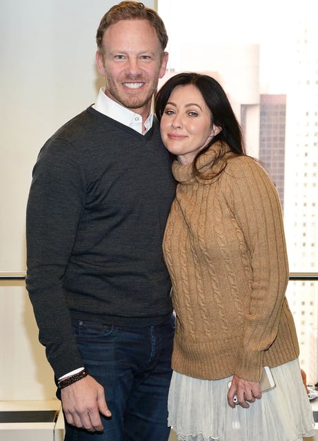 Ian Ziering and Shannen Doherty attend SiriusXM Studios on January 15, 2015 in New York.