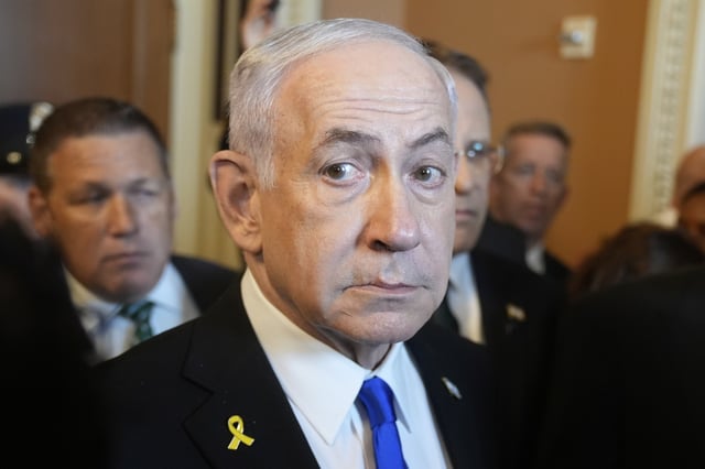 Prime Minister of Israel Benjamin Netanyahu speaks at the Capitol in Washington, Wednesday, July 9, 2025. (AP Photo/Manuel Balce Ceneta)