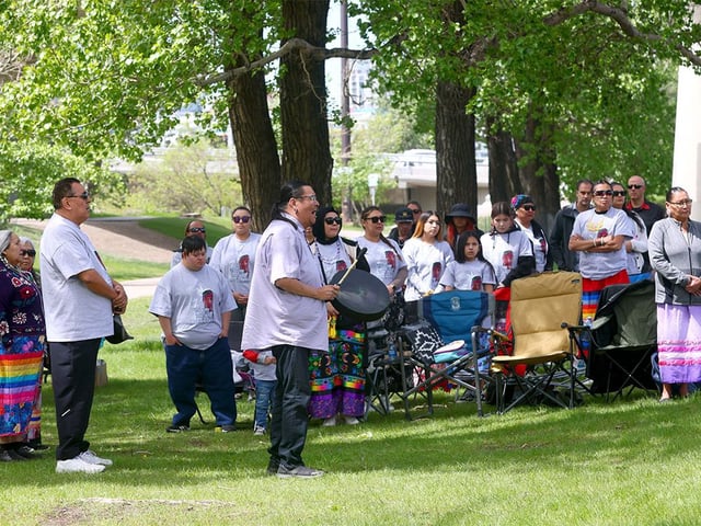  Friends and family of Levon Fox, who was shot and killed by police one year ago today, set up a memorial on Memorial Drive under the 4th Avenue flyover in Calgary on Wednesday, May 29, 2024.