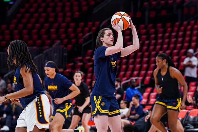Jul 15, 2025; Boston, Massachusetts, USA; Indiana Fever guard Caitlin Clark (22) warms up before the start of the game against the Connecticut Sun at TD Garden. Mandatory Credit: David Butler II-Imagn Images/File Photo