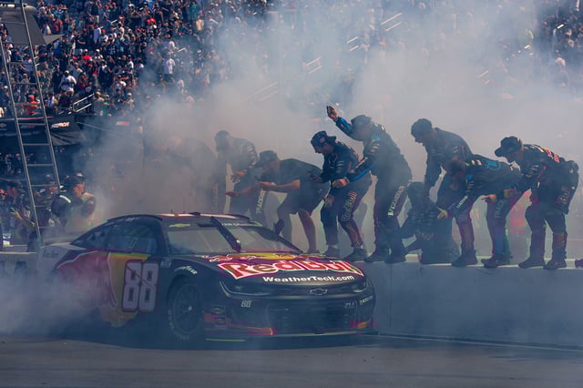Shane Van Gisbergen, driver of the #88 Red Bull Chevrolet, celebrates with a burnout after winning the NASCAR Cup Series Toyota/Save Mart 350 at Sonoma Raceway on July 13, 2025 in Sonoma, California.