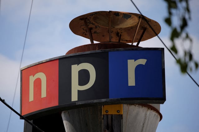 The logo of the National Public Radio is pictured at its West office in Culver City, California, U.S., May 27, 2025. REUTERS/Daniel Cole/File Photo
