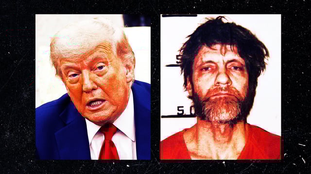A photo composite of President Donald Trump and the &#34;Unabomber&#34; Ted Kaczynski mugshot.