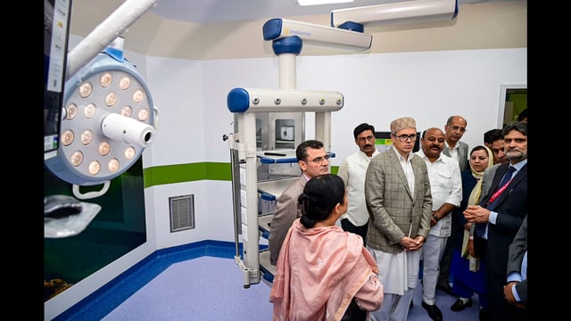 J&K CM Omar Abdullah during the inauguration of the additional block at bone and joint hospital in Srinagar on Tuesday. (PTI)