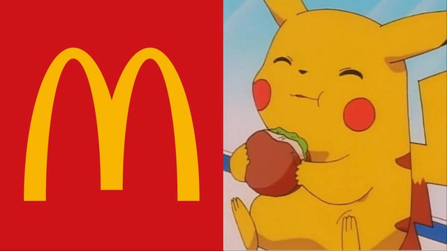 A screenshot featuring the McDonalds logo and Pikachu eating a burger.