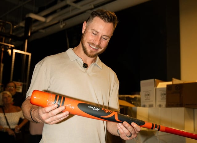 The Orioles’ Ryan O’Hearn used this orange Victus bat in the All-Star Game on Tuesday night in Atlanta. It’s signed by the Newtown Edgemont Angels, the Little League Challenger Team for players with physical and intellectual disabilities that he supports. (Courtesy)