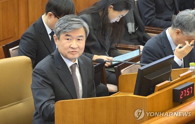 Cho Tae-yong, then director of the National Intelligence Service, speaks during the eighth hearing of then President Yoon Suk Yeol's impeachment trial at the Constitutional Court in Seoul on Feb. 13, 2025, in this photo released by the court. (PHOTO NOT FOR SALE) (Yonhap)