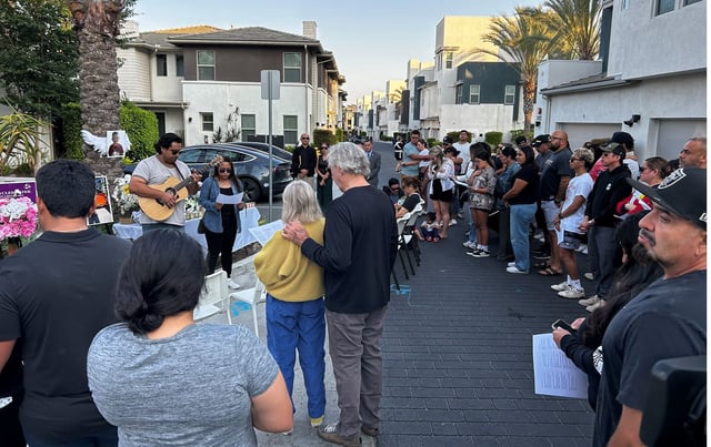 At the scene of the accident on Tango Loop in Chula Vista, some 70 neighbors gathered on Tuesday to pray for the family of Mattviel Rodriguez. 