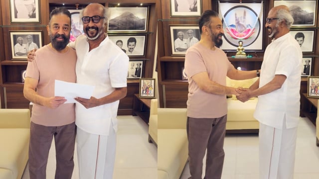 Kamal Haasan meets friend Rajinikanth ahead of Rajya Sabha oath taking ceremony