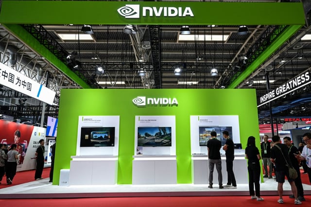 Le stand de Nvidia à l'Exposition internationale des chaînes d'approvisionnement de Chine à Pékin le 16 juillet 2025