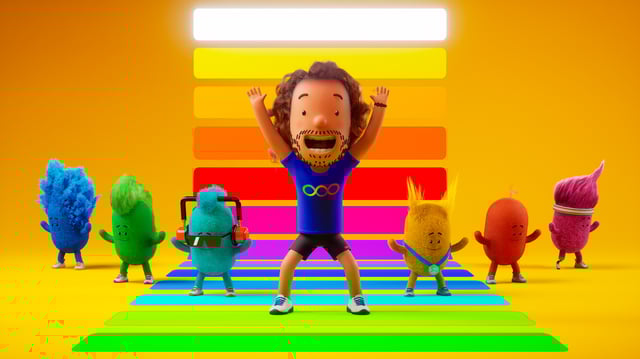 The animated Joe Wicks is joined by alien mascots. Image: Department for Health and Social Care