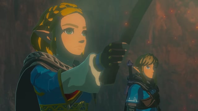 Zelda and Link in a teaser trailer for The Legend of Zelda: Tears of the Kingdom.
