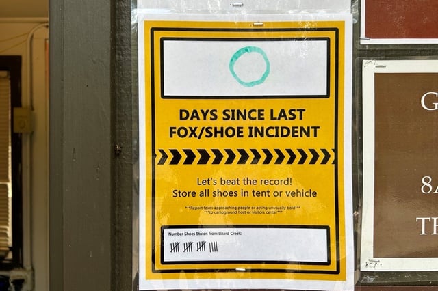 Grand Teton National Park is tracking the number of days since the last shoe incident in Lizard Creek Campground. The tally, which previously included 19 shoes, is up to 32 as of last week.