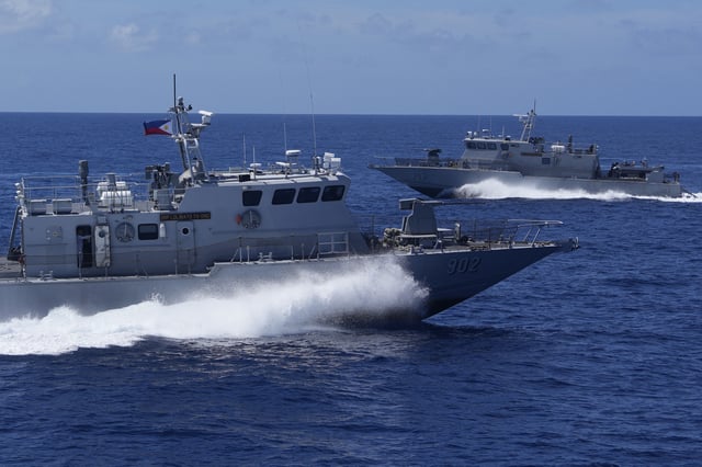 Philippine Fast Attack Interdiction Craft maneuvers as it participates in a joint Philippine military drill Nov. 6, 2024, at the disputed South China Sea, Philippines. (AP Photo/Aaron Favila,file)