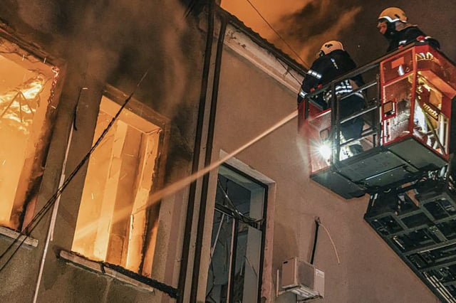 Firefighters tackle a blaze after a Russian strike in the Vinnytsya region of Ukraine on Wednesday. 