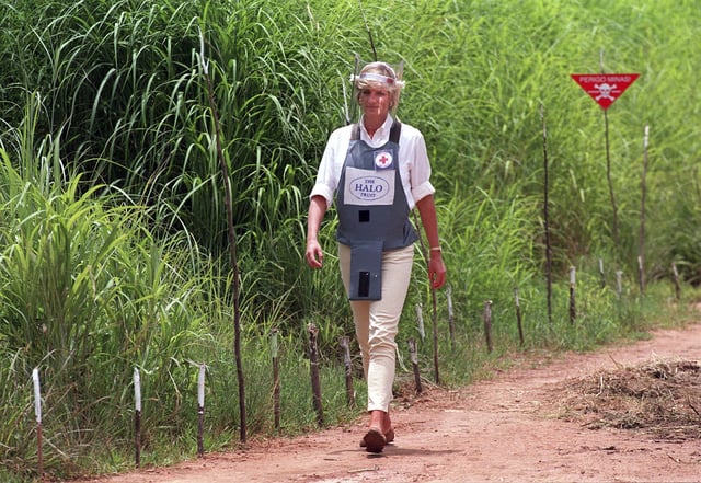 Princess Diana walked through an active minefield as part of her campaign for a global ban on the deadly weapons.