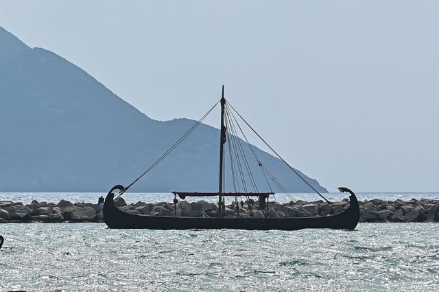 Ships are used on set at the filming of ''The Odyssey'' in Methoni, Greece, on March 11, 2025.