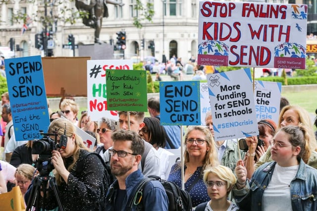 Parents have been campaigning for better SEND provision for their children for years. (Pictured here: a protest held outside Downing Street in 2019)