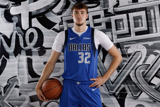 Cooper Flagg #32 of the Dallas Mavericks poses for a portrait during the 2025 NBA Rookie Photo Shoot at UNLV on July 15, 2025 in Las Vegas, Nevada.