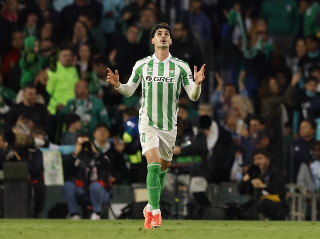 Soccer Football - LaLiga - Real Betis v Real Madrid - Estadio Benito Villamarin, Seville, Spain - March 1, 2025 Real Betis' Johnny Cardoso celebrates scoring their first goal REUTERS/Marcelo Del Pozo/File photo