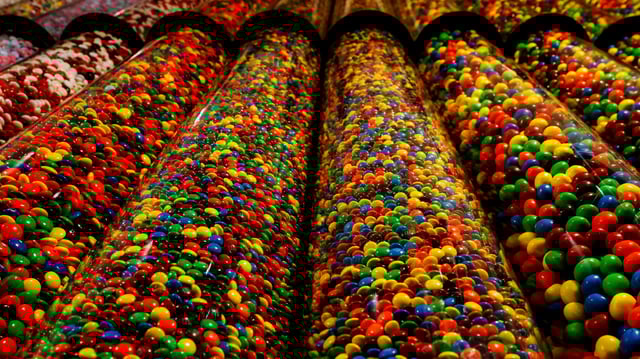 M&M's chocolate candies are displayed at the M&M's World store in Manhattan in New York City, U.S., April 19, 2018.  REUTERS/Brendan McDermid/File Photo