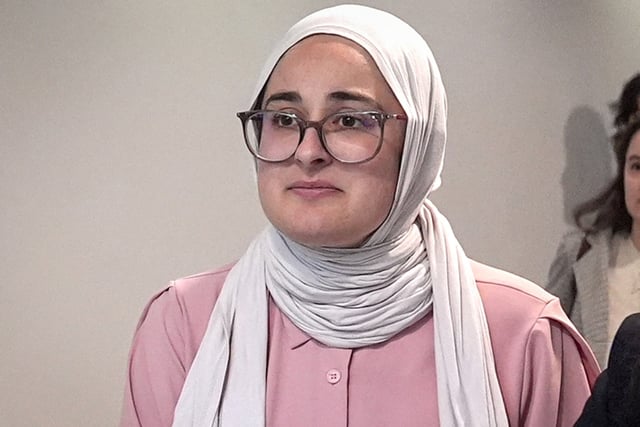Rümeysa Öztürk, a PhD student at Tufts University, arrives at Boston Logan International Airport following her recent release from federal custody in Boston, United States on May 10, 2025.