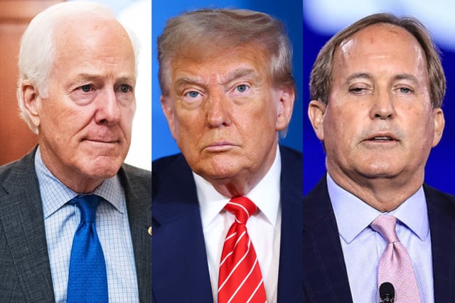 John Cornyn, R-Texas; President Donald Trump; Texas Attorney General Ken Paxton.