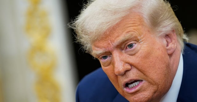 U.S. President Donald Trump speaks, as he meets with Bahrain's Crown Prince and Prime Minister Salman bin Hamad Al Khalifa (not pictured), in the Oval Office at the White House in Washington, D.C., U.S., July 16, 2025. REUTERS/Nathan Howard