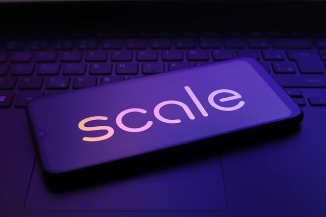 The Scale AI logo appears on the screen of a smartphone in Reno, United States, on December 2, 2024. (Photo by Jaque Silva/NurPhoto via Getty Images)