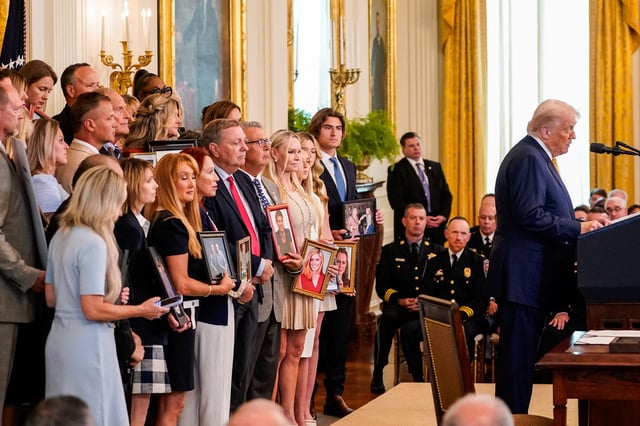 U.S President Donald Trump speaks before signing the HALT Fentanyl Act, in the East Room at the White House in Washington, D.C., U.S., July 16, 2025. REUTERS/Nathan Howard
