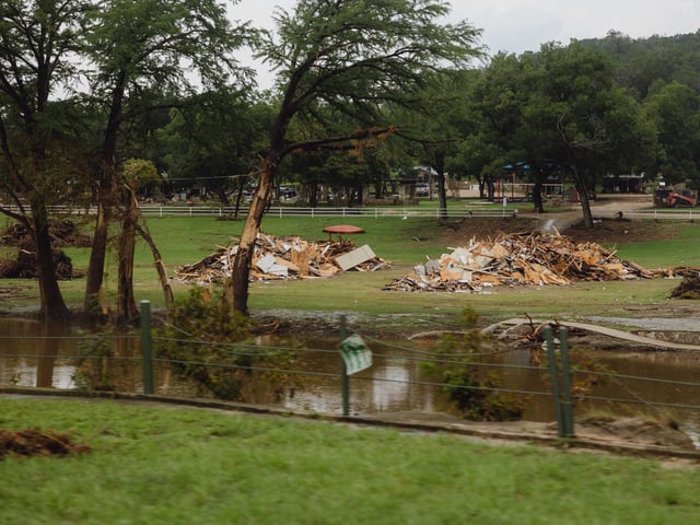 The search for flood victims has stretched more than 100 river miles, including through Hunt, shown here.