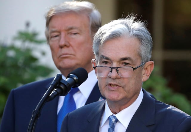 U.S. President Donald Trump looks on as Jerome Powell speaks at the White House in Washington, U.S., November 2, 2017. REUTERS/Carlos Barria/ File Photo
