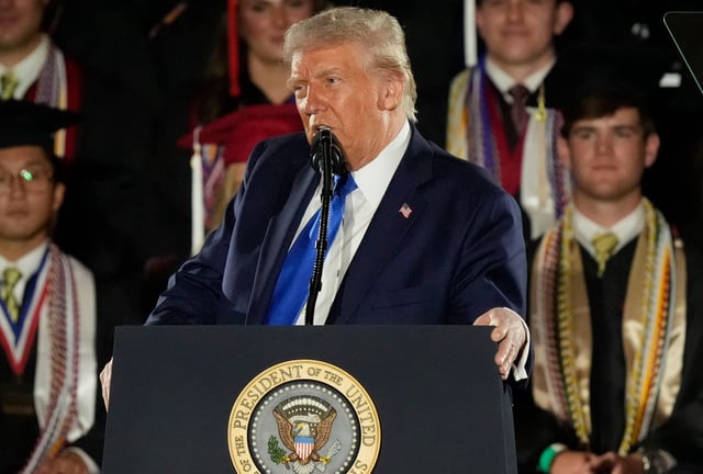 President Donald Trump delivers a special commencement address to University of Alabama graduates at Coleman Coliseum.