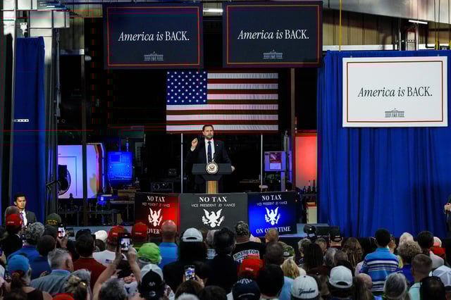 Vice President JD Vance speaks about the "One Big Beautiful Bill" law in West Pittston, Pennsylvania, U.S., July 16, 2025.