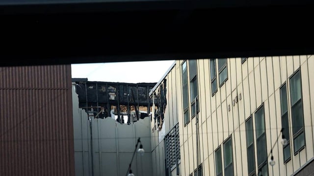 A section of fire damage can be seen at The Cooper apartments in Fort Worth on July 7.