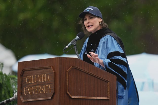 Acting Columbia University President Claire Shipman speaks at commencement.