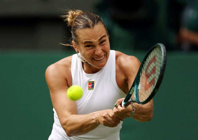 Tennis - Wimbledon - All England Lawn Tennis and Croquet Club, London, Britain - July 2, 2025 Belarus' Aryna Sabalenka in action during her second round match against Czech Republic's Marie Bouzkova REUTERS/Isabel Infantes/File Photo