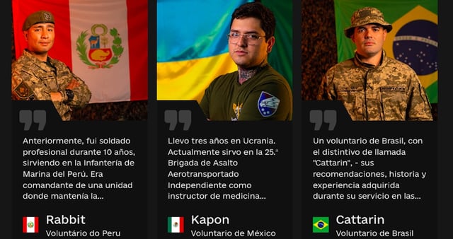 En la página de reclutamiento de extranjeros se comparten también distintos testimonios de combatientes peruanos, colombianos, brasileños, argentinos e incluso de México, como es el caso de un joven identificado como Enrique o Kapon. Foto: Captura de pantalla.