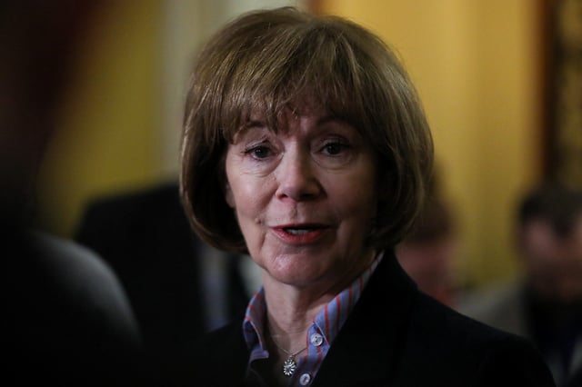 U.S. Senator Tina Smith (D-MN) delivers remarks during the Democratic Caucus lunch press conference at the U.S. Capitol in Washington, U.S., on January 9, 2024. REUTERS/Anna Rose Layden