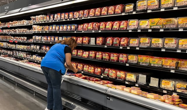 Groceries are seen at a Walmart supermarket in Houston, Texas, on May 15, 2025.
