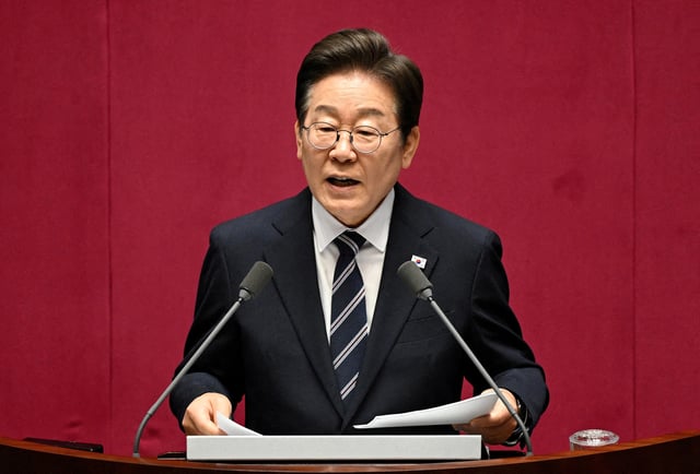 South Korean President Lee Jae Myung delivers a speech on the second supplementary budget proposal for 2025 at the National Assembly in Seoul, South Korea, on June 26, 2025.  JUNG YEON-JE/Pool via REUTERS//File Photo