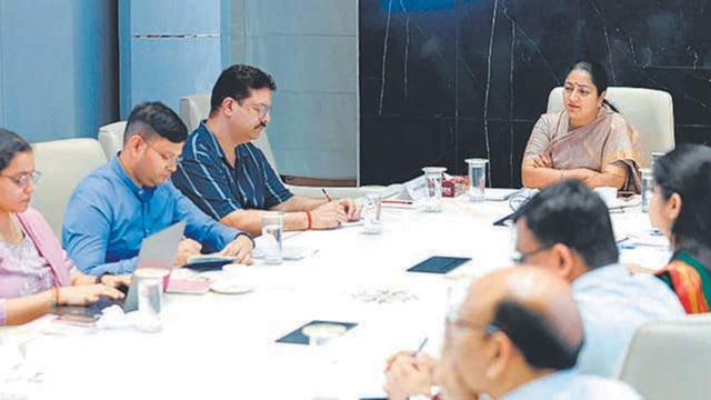 Delhi CM Rekha Gupta during a meeting on vector borne diseases on Wednesday. (HT Photo)